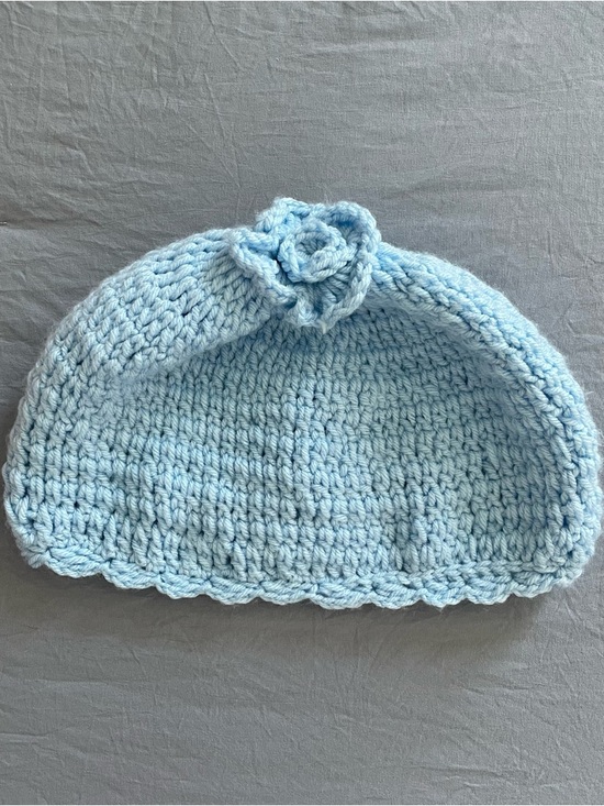 Other - Light Blue Crochet Beanie with Flower handmade